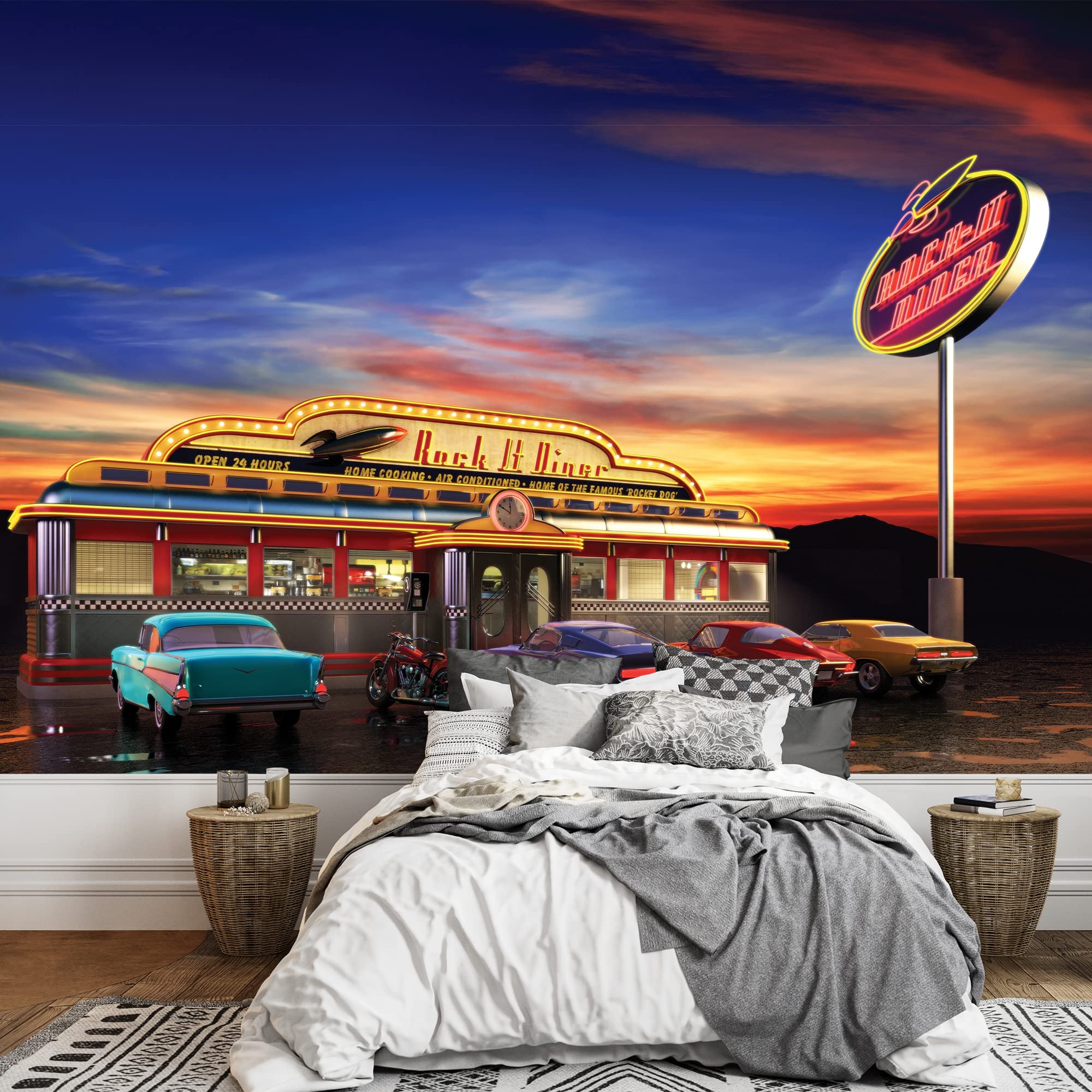 Amazon.com: wall26 - Retro American Diner at Dusk - Removable Wall